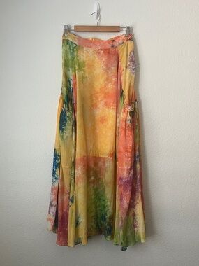 S/W/F 100% Tencel Maxi Skirt | Tie‑Dye Boho Flowing Skirt | Size M